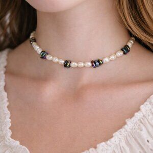 Patch&Roam Faux Seed Pearl Choker – Rainbow Hematite Boho Witchy Y2K Festival